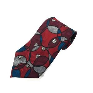 J.S. Blank & Co. Mens Red Blue Geometric Abstract All Silk Neck Tie USA 52"